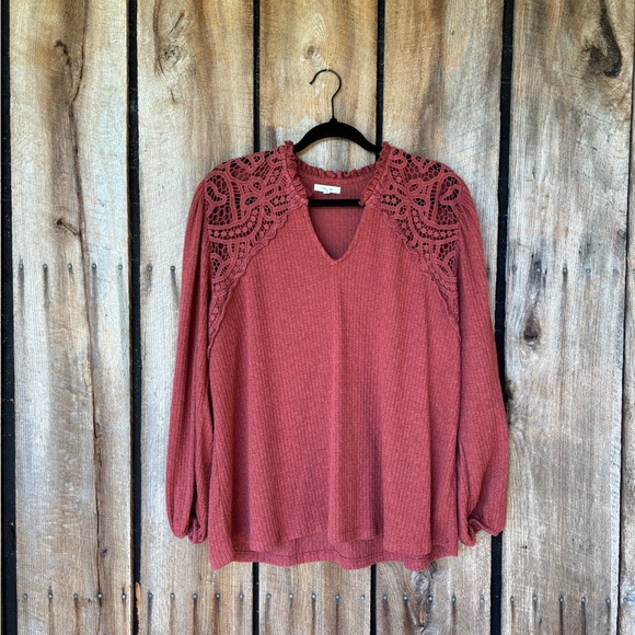 Maurices Women’s XXL Rust Lace Shoulder Knit Long Sleeve Fall Boho Pullover - Picture 7 of 7